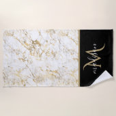 Gold- und Weißmarmor mit Schwarz-Monogramm Strandtuch (Vorderseite)