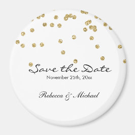 Gold- und Weißpolka-Dots-Glitzer Save the Date Magnet