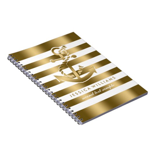 Gold- und Weißstreifenmuster mit Ankern Notizblock (Rechte Seite)
