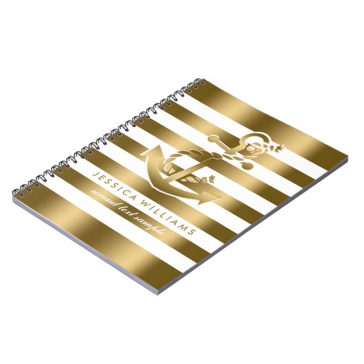 Gold- und Weißstreifenmuster mit Ankern Notizblock (Linke Seite)