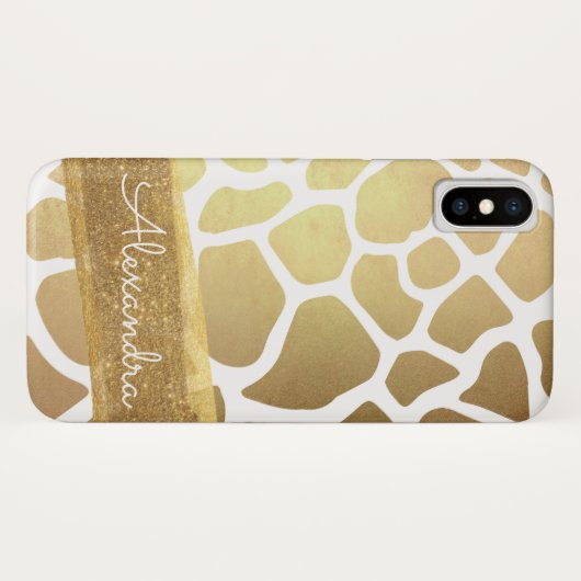 Gold- und Weißtiermuster mit Gold-Glitzer Case-Mate iPhone Hülle (Rückseite (Horizontal))