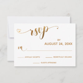 Gold- und Weißtypografie mit Herz RSVP Karte
