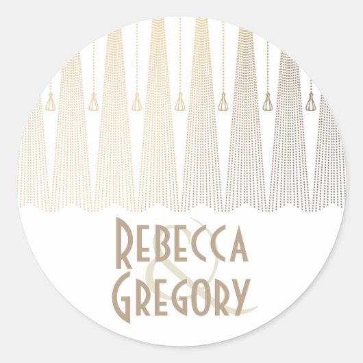 Gold und White Art Deco Chic Hochzeit Runder Aufkleber (Vorderseite)