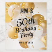 Gold und White Balloons Streamers Confetti Weinetikett (Einzelnes Label)