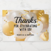 Gold und White Balloons Streamers Mini Schaumweinetikett (Einzelnes Label)