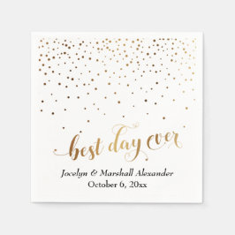 Gold und White Best Day Ever Hearts Confetti Serviette