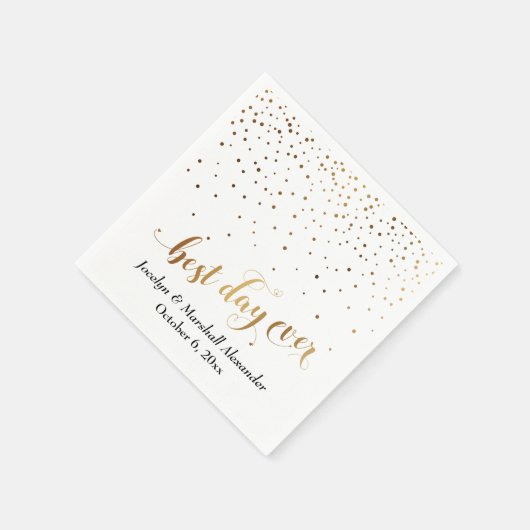 Gold und White Best Day Ever Hearts Confetti Serviette (Ecke)