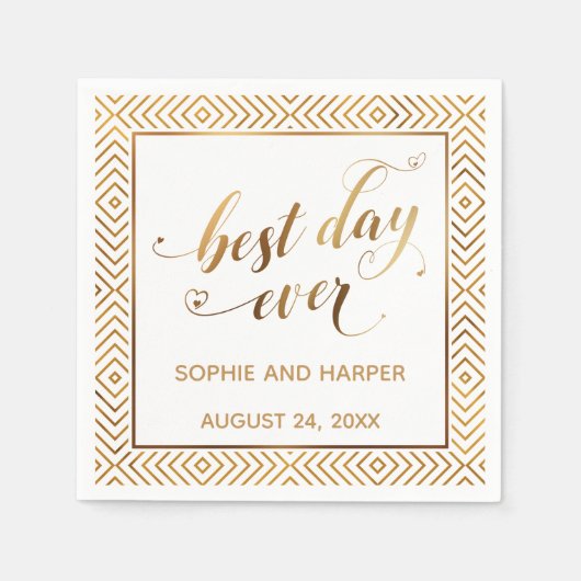 Gold und White Best Day Ever, Herz-Diamanten Serviette (Vorderseite)