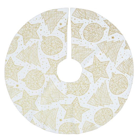 Gold und White Christmas Pattern Baumrock Polyester Weihnachtsbaumdecke (Vorderseite)