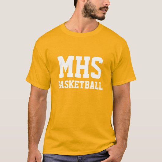 Gold und White Custom Basketball Team Spirit T-Shirt (Vorderseite)