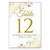 Gold und White Elegant Filigree Wedding Tischnummer (Vorderseite)