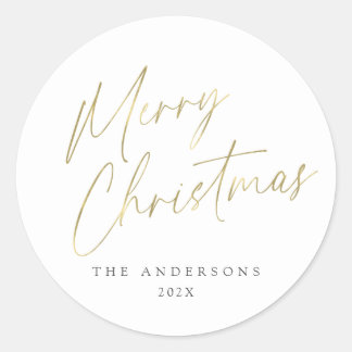 Gold und White Frohe Weihnachts-Script-Foto Runder Aufkleber