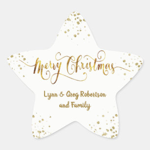 Gold und White Frohe Weihnachts-Star-Sticker Stern-Aufkleber