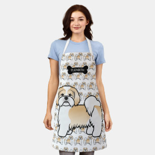 Gold und White Lhasa Apso Cartoon Dog & Name Schürze