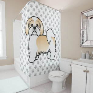 Gold und White Lhasa Apso Niedlicher Cartoon Dog Duschvorhang