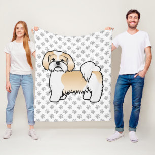 Gold und White Lhasa Apso Niedlicher Cartoon Dog Fleecedecke