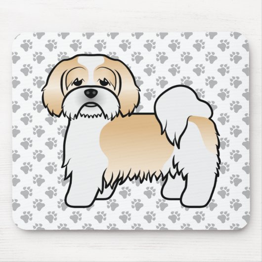 Gold und White Lhasa Apso Niedlicher Cartoon Dog Mousepad (Vorne)