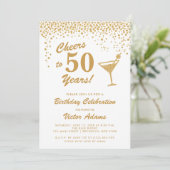 Gold und White Martini Geburtstag Einladung (Stehend Vorderseite)