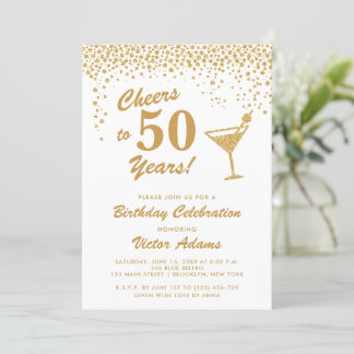 Gold und White Martini Geburtstag Einladung