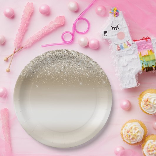 Gold und White Ombre Glittery Glitz Pappteller (Party)