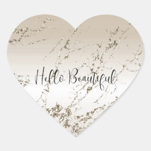 Gold und White Ombre Marble Glitz Herz-Aufkleber