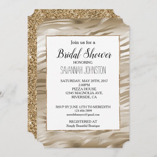 Gold und White Ombre Zebra Animal Brautparty Einladung (Vorne/Hinten)
