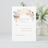 Gold und White Peonies Laurel Wedding RSVP Cards (Stehend Vorderseite)