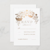 Gold und White Peonies Laurel Wedding RSVP Cards (Vorne/Hinten)