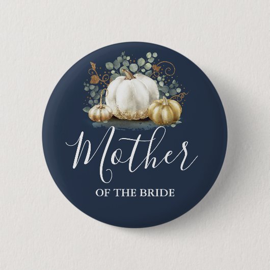Gold und White Pumpkin Hochzeit im Herbst Navy Blu Button (Vorderseite)