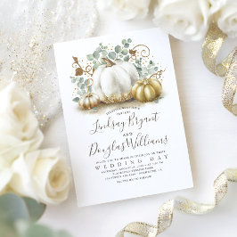 Gold und White Pumpkins Rustikale Moderne Hochzeit Einladung