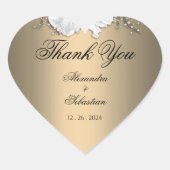 Gold und White Rose Hochzeit Danke Herz-Aufkleber (Vorderseite)