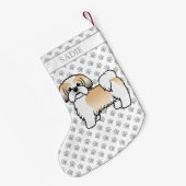 Gold und White Shih Tzu Cartoon Dog & Name Kleiner Weihnachtsstrumpf (Rückseite (Hängend))