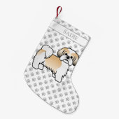 Gold und White Shih Tzu Cartoon Dog & Name Kleiner Weihnachtsstrumpf (Vorderansicht (hängend))