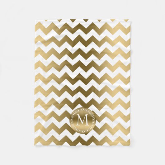Gold und White Zigzag Zickzack Fleecedecke (Vorderseite)