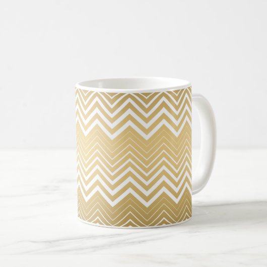 Gold und White Zigzag Zickzack Kaffeetasse (VorderseiteRechts)