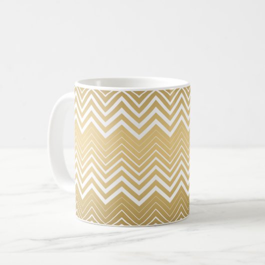 Gold und White Zigzag Zickzack Kaffeetasse (Vorderseite Links)