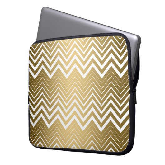 Gold und White Zigzag Zickzack Laptopschutzhülle (Vorderseite Links)
