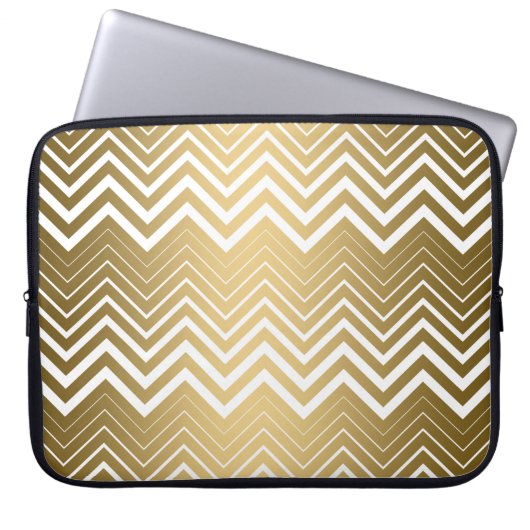 Gold und White Zigzag Zickzack Laptopschutzhülle (Vorderseite)