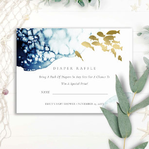 GOLD UNDERWATER FISCH DIAPER RAFFLE BABY SHOWER BEGLEITKARTE