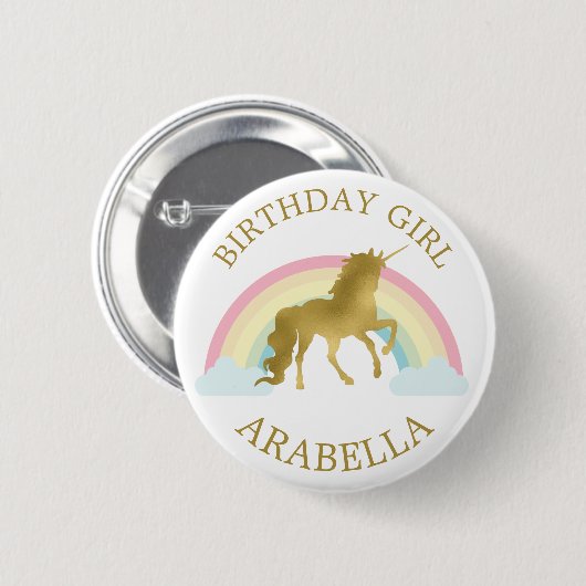Gold Unicorn "Birthday Girl" Personalisiert Button (Vorne & Hinten)