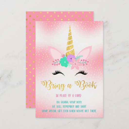 Gold Unicorn Floral bringen eine Bucheinführungska Begleitkarte (Vorne/Hinten)