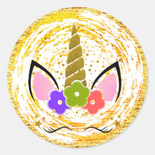Gold Unicorn Geburtstag Glitzer Sparkle Stars Runder Aufkleber