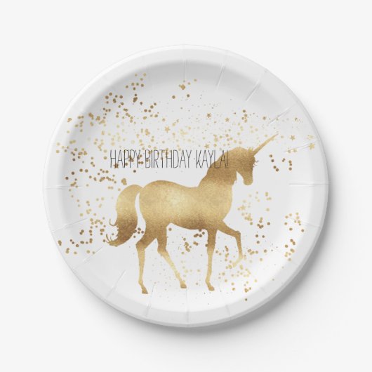 Gold Unicorn Geburtstag Pappteller (Vorderseite)