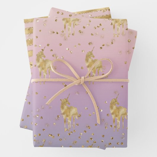 Gold Unicorn Rainbow Glitz Sparkle Geschenkpapier Set (Beispiel)