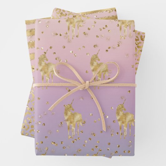 Gold Unicorn Rainbow Glitz Sparkle Geschenkpapier Set (Beispiel)