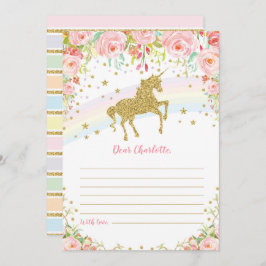 Gold Unicorn Time Capsule Pink Roses Message Card Einladung