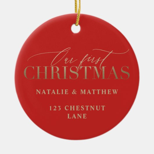 Gold unser erstes Weihnachtsneues Haus oder wed Keramik Ornament (Vorne)