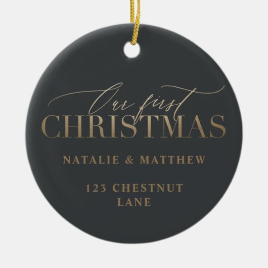 Gold unser erstes Weihnachtsneues Haus oder wed Keramik Ornament (Vorne)