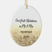Gold Unsere ersten Weihnachten Mr. & Mrs. Keramik Ornament (Rechts)
