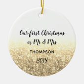 Gold Unsere ersten Weihnachten Mr. & Mrs. Keramik Ornament (Vorne)